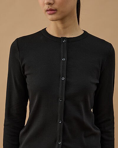 Penye Ribana Slim Fit Düğmeli Bluz Siyah - Aybikestil (1)