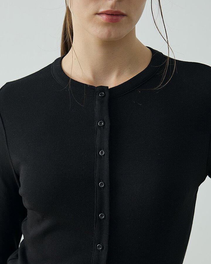 Penye Ribana Slim Fit Düğmeli Bluz Siyah - Aybikestil (1)