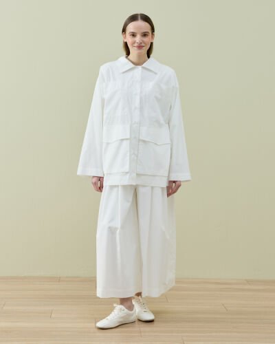 Poplin Çok Cepli Düğmeli Gömlek Ekru - Aybikestil (1)