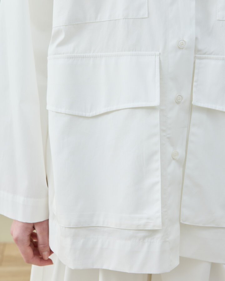 Poplin Çok Cepli Düğmeli Gömlek Ekru - Aybikestil (1)