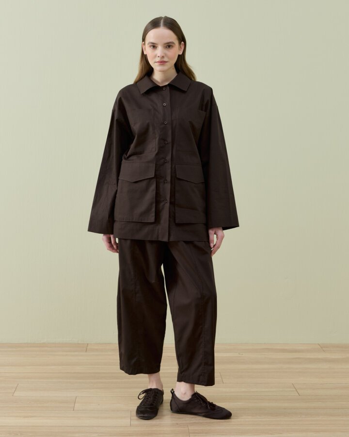 Poplin Çok Cepli Düğmeli Gömlek Kahve - Aybikestil (1)