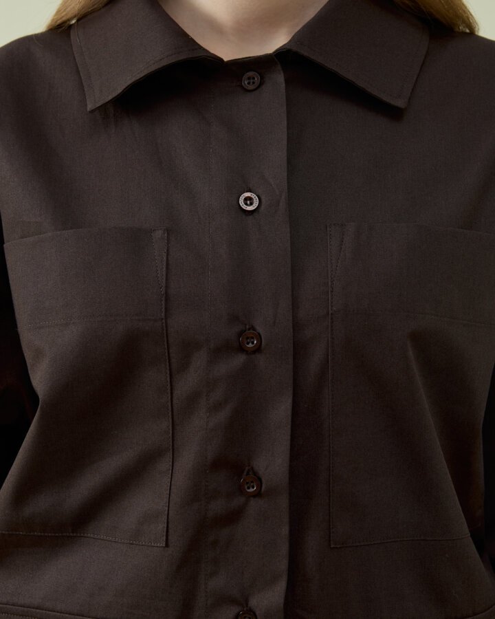 Poplin Çok Cepli Düğmeli Gömlek Kahve - Aybikestil (1)