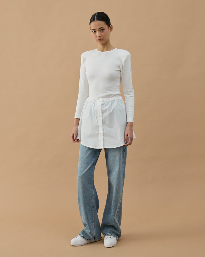 Poplin Fonksiyonel Gömlek İçlik Etek Ekru - Aybikestil (1)