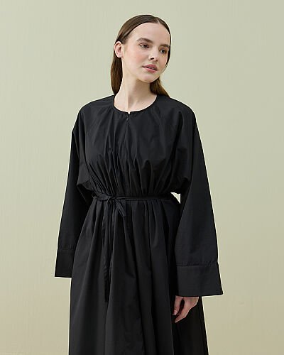 Poplin Geniş Volanlı Elbise Siyah - Aybikestil (1)