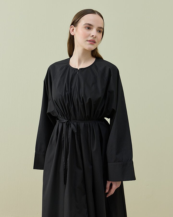 Poplin Geniş Volanlı Elbise Siyah - Aybikestil (1)