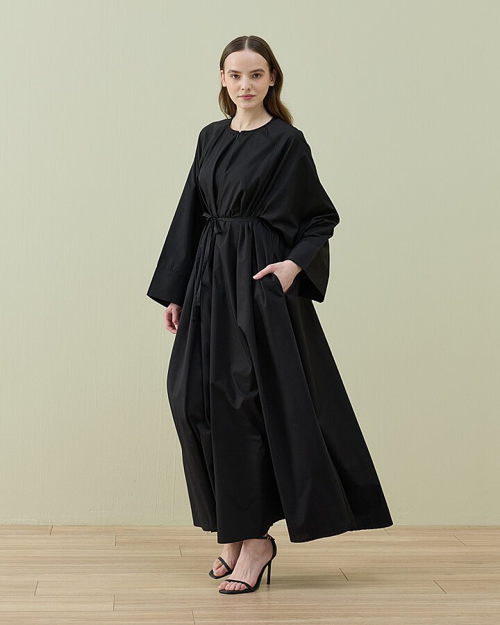 Poplin Geniş Volanlı Elbise Siyah - Aybikestil