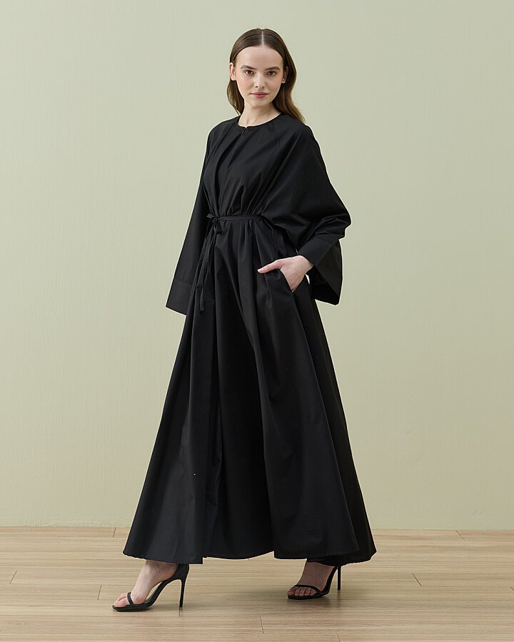 Poplin Geniş Volanlı Elbise Siyah - Aybikestil (1)