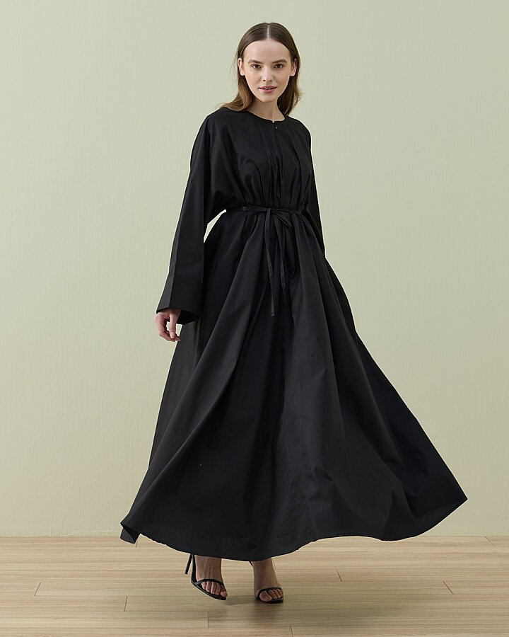 Poplin Geniş Volanlı Elbise Siyah - Aybikestil (1)