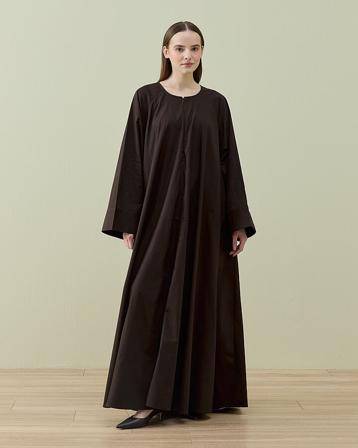 Poplin Geniş Volanlı Elbise Kahve - Aybikestil (1)