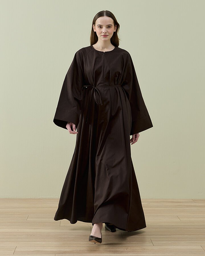 Poplin Geniş Volanlı Elbise Kahve - Aybikestil