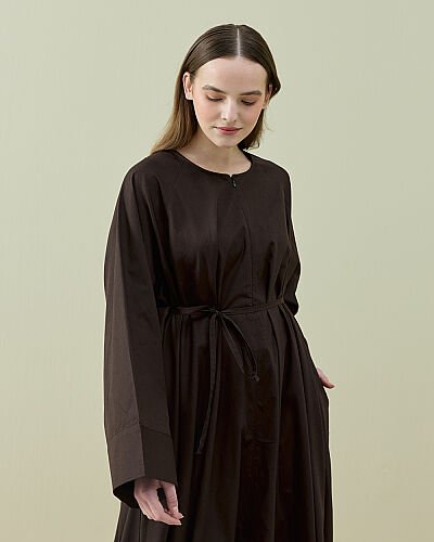 Poplin Geniş Volanlı Elbise Kahve - Aybikestil (1)