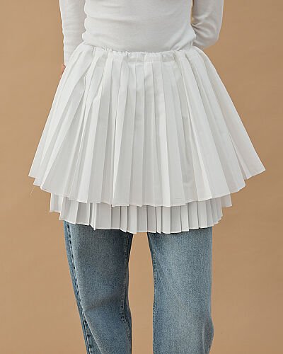 Poplin İki Kat Pilise İçlik Etek Ekru 