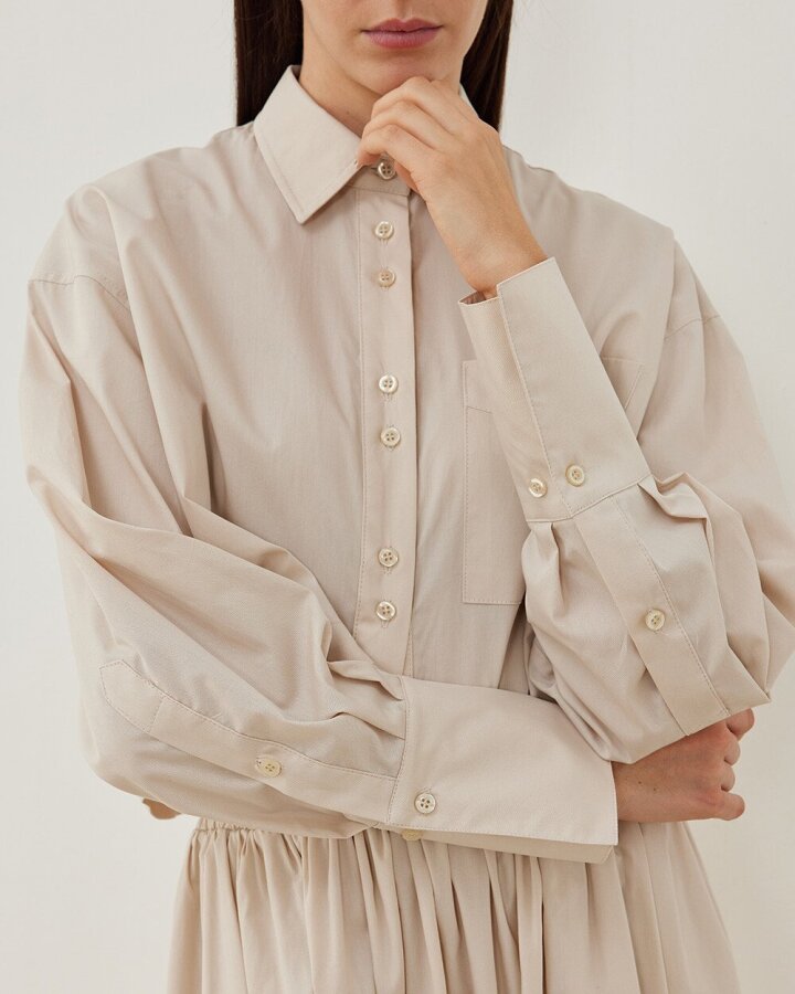 Poplin Kısa Crop Cepli Gömlek Bej - Aybikestil (1)