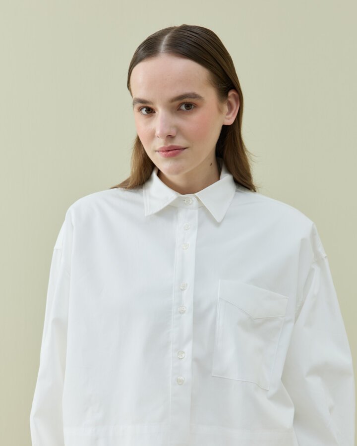 Poplin Kısa Crop Cepli Gömlek Ekru - Aybikestil (1)