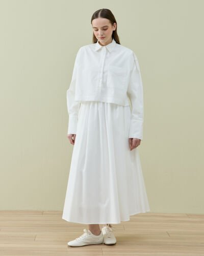 Poplin Kısa Crop Cepli Gömlek Ekru - Aybikestil (1)