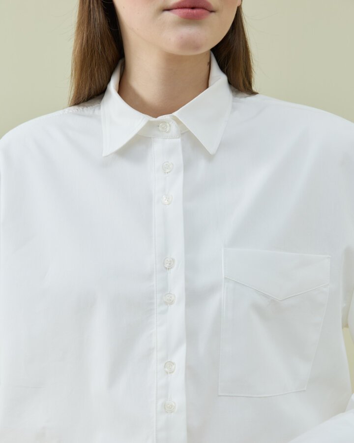 Poplin Kısa Crop Cepli Gömlek Ekru - Aybikestil (1)