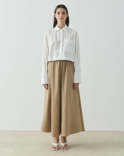 Poplin Kısa Crop Cepli Gömlek Ekru - Aybikestil (1)