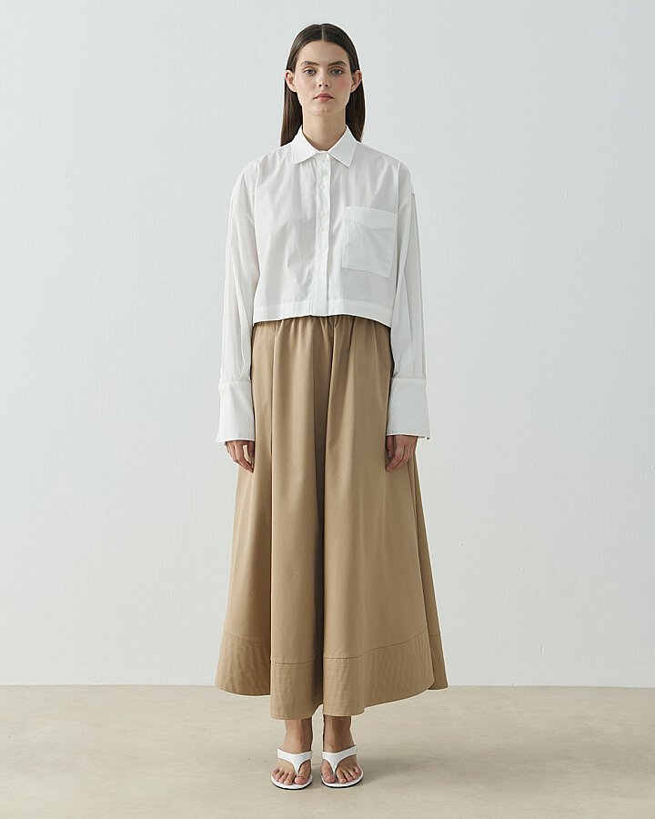 Poplin Kısa Crop Cepli Gömlek Ekru - Aybikestil (1)
