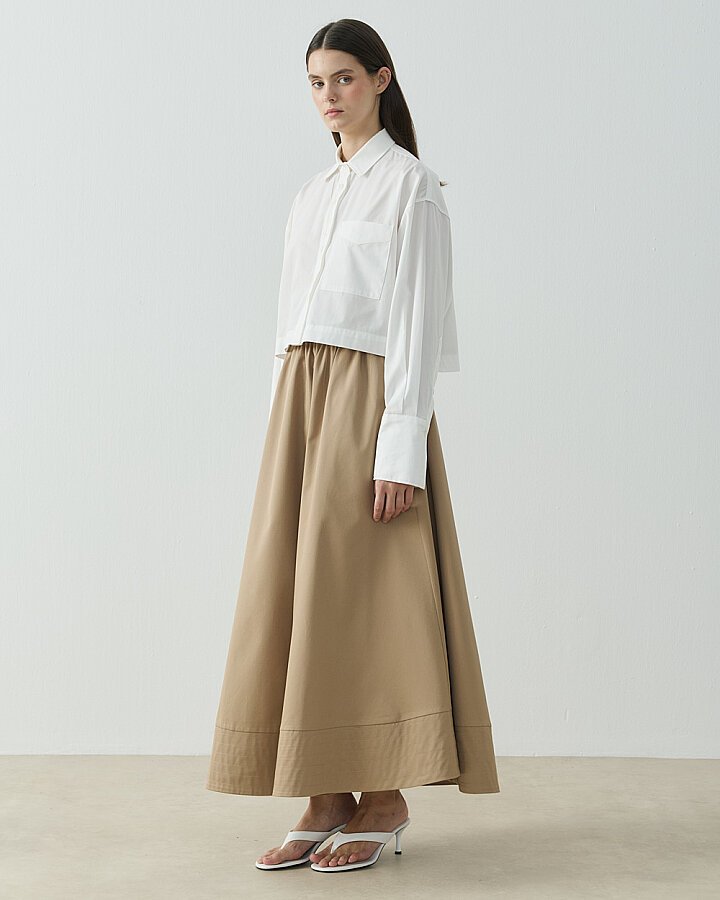 Poplin Kısa Crop Cepli Gömlek Ekru - Aybikestil (1)