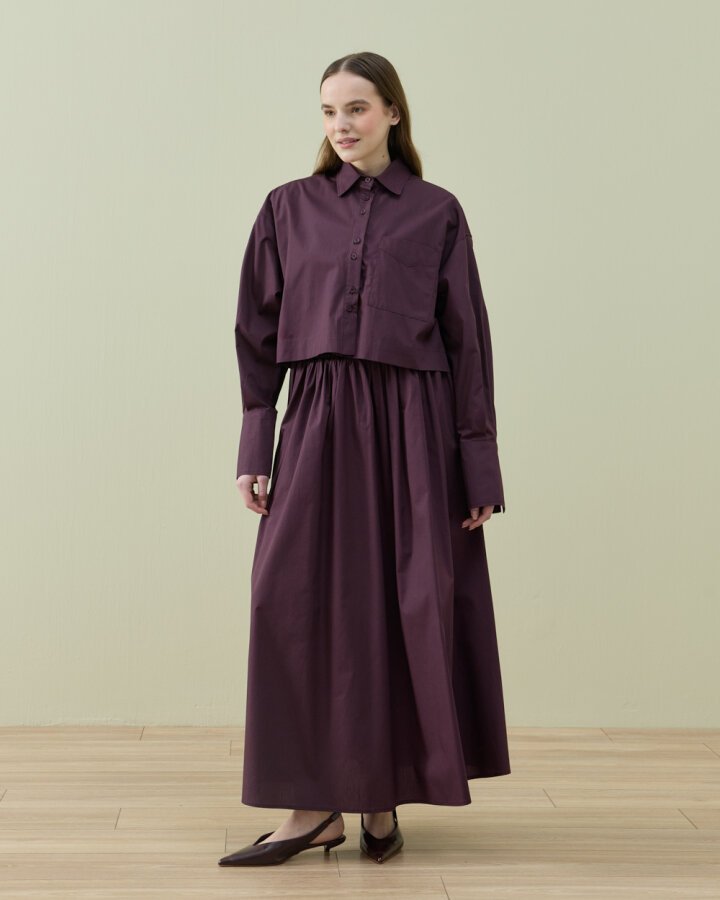 Poplin Kısa Crop Cepli Gömlek Mürdüm - Aybikestil (1)