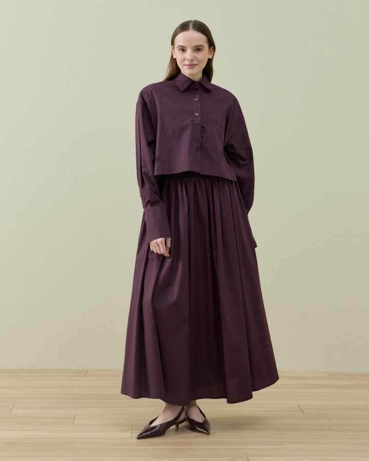 Poplin Kısa Crop Cepli Gömlek Mürdüm - Aybikestil (1)