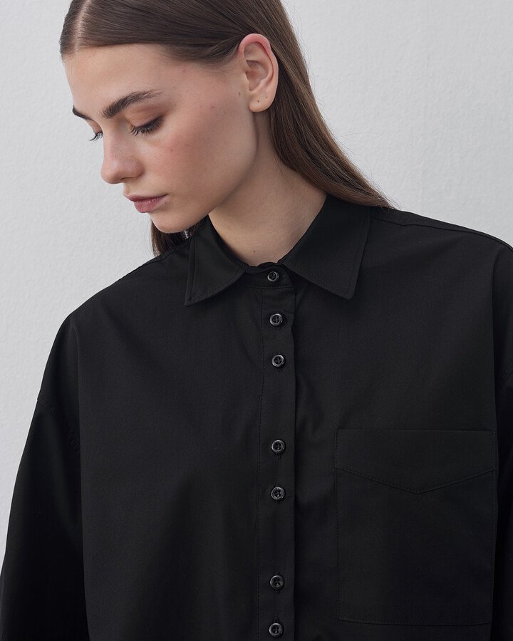 Poplin Kısa Crop Cepli Gömlek Siyah - Aybikestil (1)