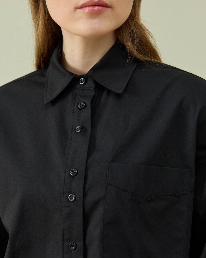 Poplin Kısa Crop Cepli Gömlek Siyah - Aybikestil (1)