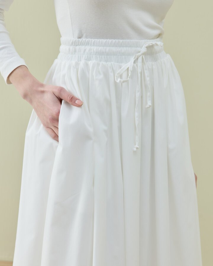 Poplin Lastikli Büzmeli Relax Etek Ekru - Aybikestil (1)