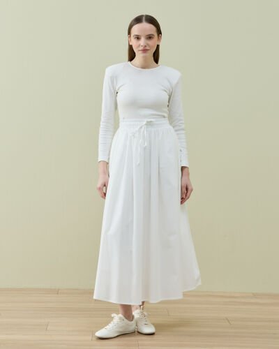 Poplin Lastikli Büzmeli Relax Etek Ekru - Aybikestil (1)