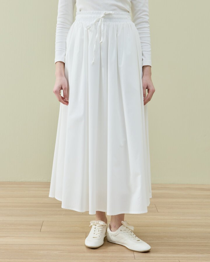 Poplin Lastikli Büzmeli Relax Etek Ekru