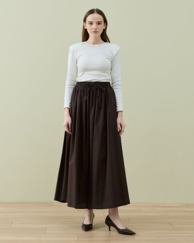 Poplin Lastikli Büzmeli Relax Etek Kahve - Aybikestil (1)