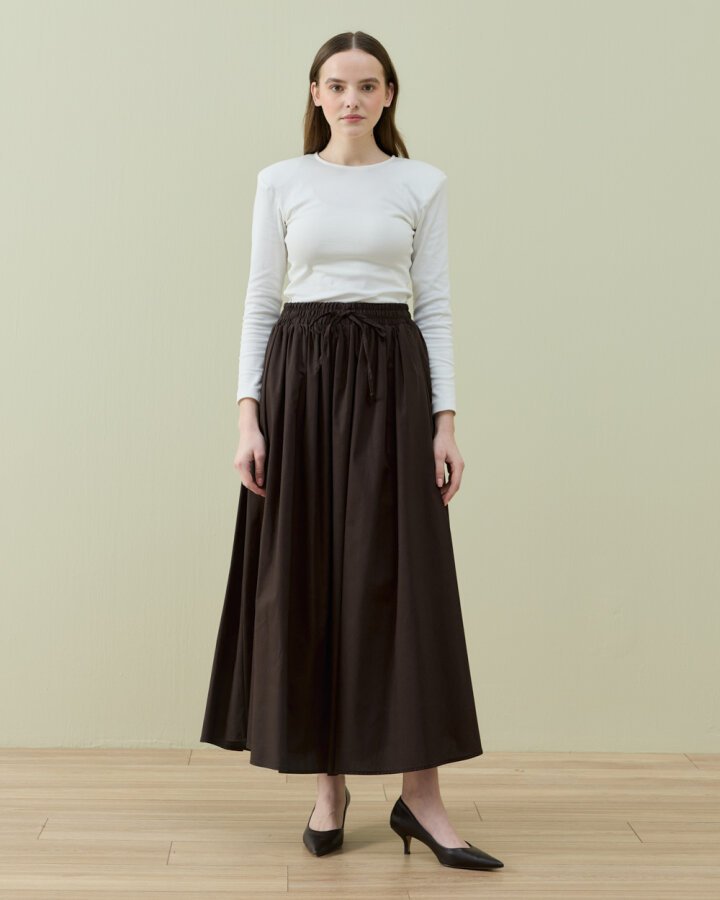 Poplin Lastikli Büzmeli Relax Etek Kahve - Aybikestil (1)