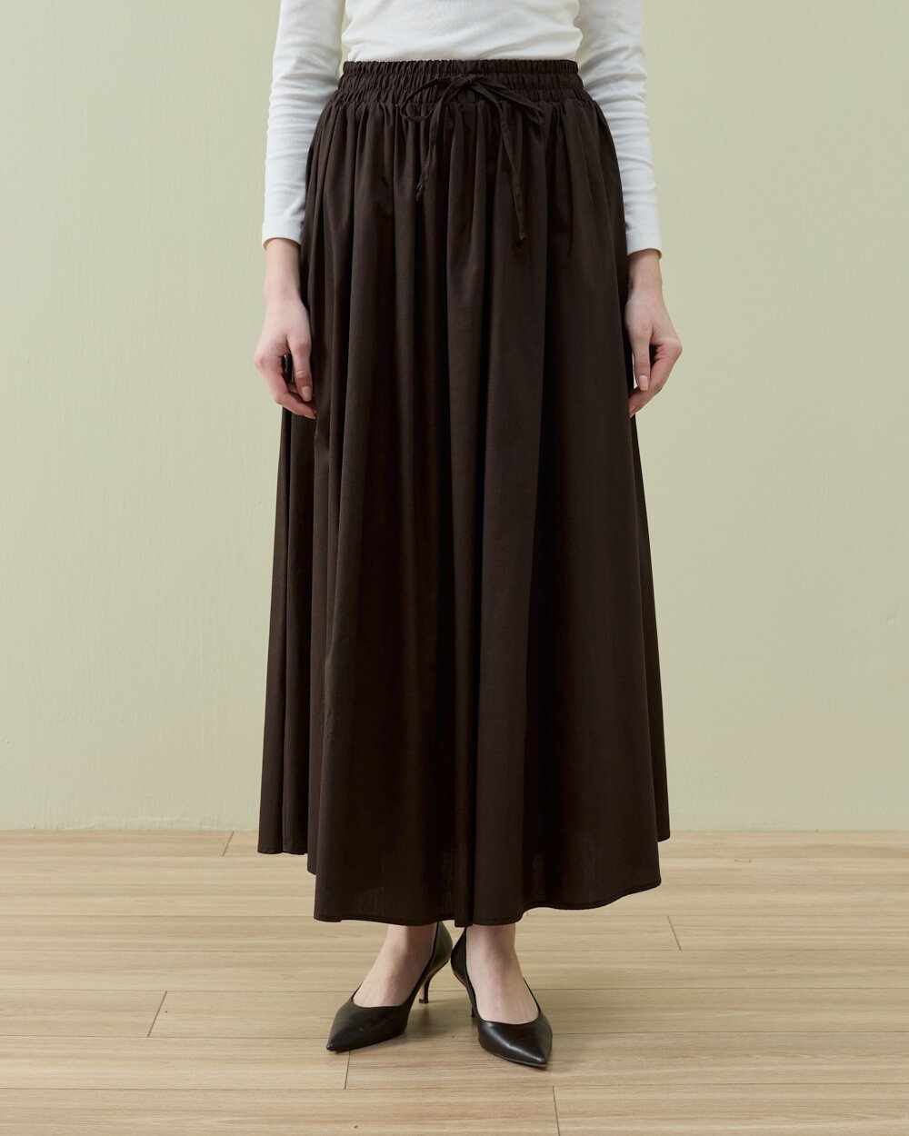 Poplin Lastikli Büzmeli Relax Etek Kahve - Aybikestil