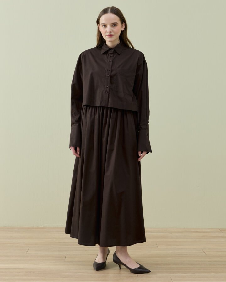 Poplin Lastikli Büzmeli Relax Etek Kahve - Aybikestil (1)