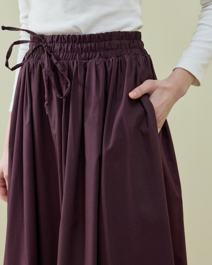 Poplin Lastikli Büzmeli Relax Etek Mürdüm - Aybikestil (1)