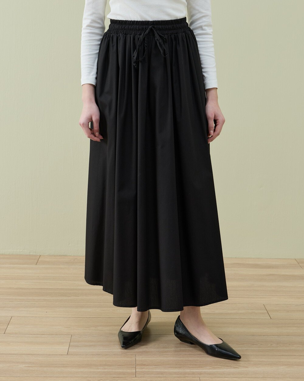 Poplin Lastikli Büzmeli Relax Etek Siyah - Aybikestil