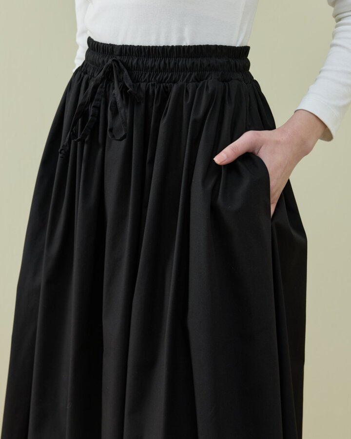 Poplin Lastikli Büzmeli Relax Etek Siyah - Aybikestil (1)