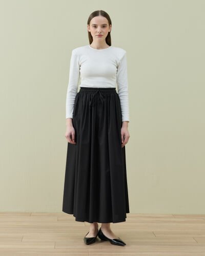 Poplin Lastikli Büzmeli Relax Etek Siyah - Aybikestil (1)