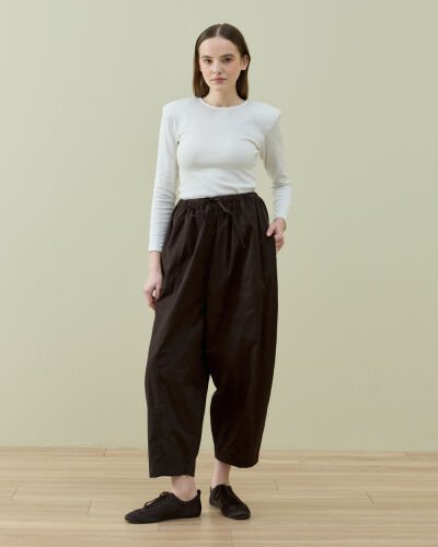 Poplin Loose Fit Önü Dikişli Pantolon Kahve - Aybikestil (1)