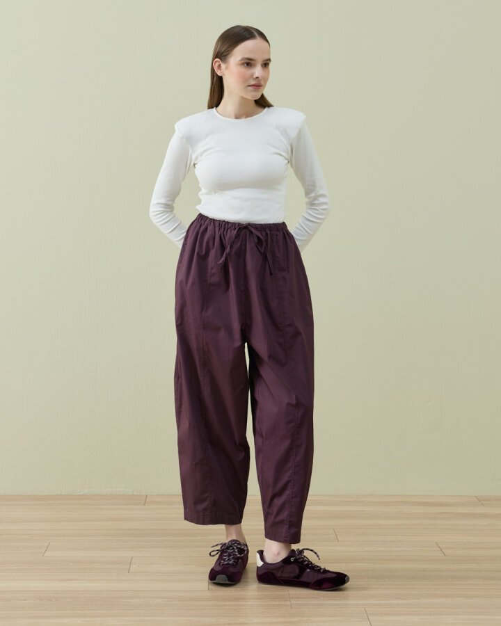 Poplin Loose Fit Önü Dikişli Pantolon Mürdüm - Aybikestil (1)