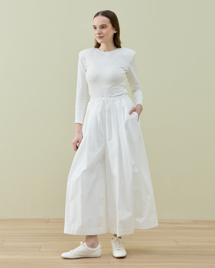 Poplin Pileli Bol Pantolon Etek Ekru - Aybikestil (1)