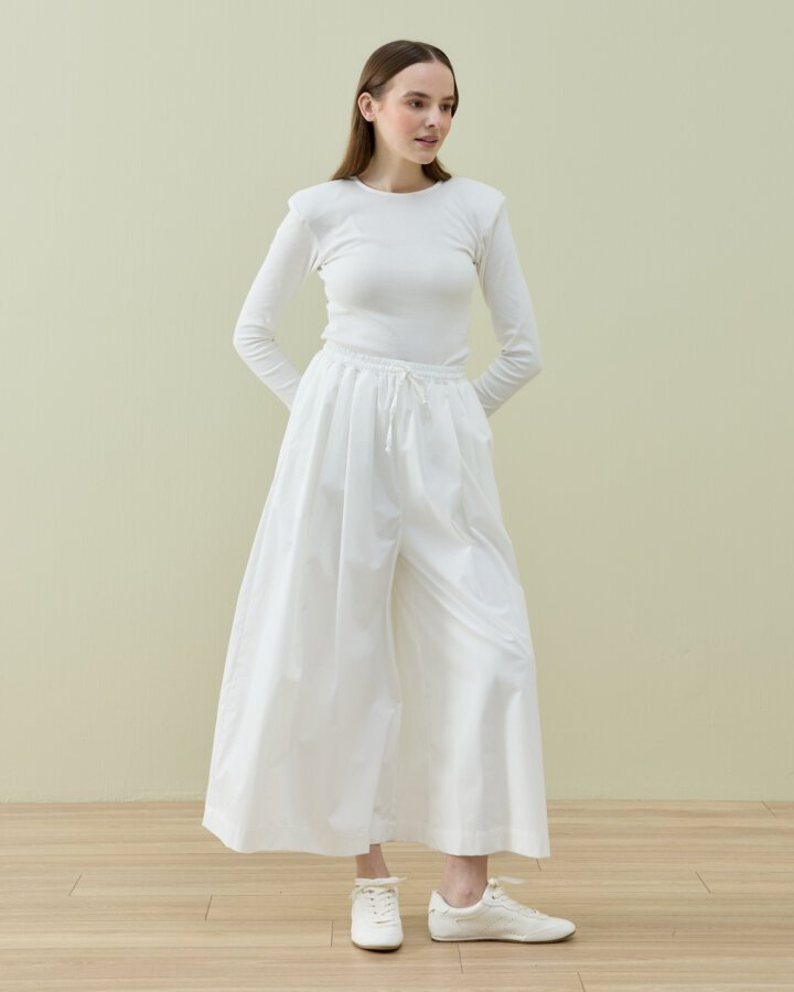 Poplin Pileli Bol Pantolon Etek Ekru - Aybikestil (1)