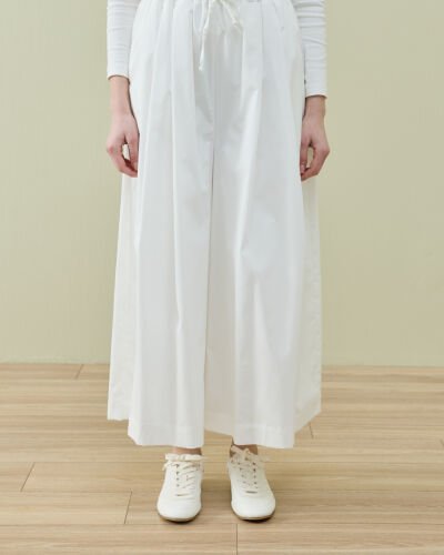 Poplin Pileli Bol Pantolon Etek Ekru 