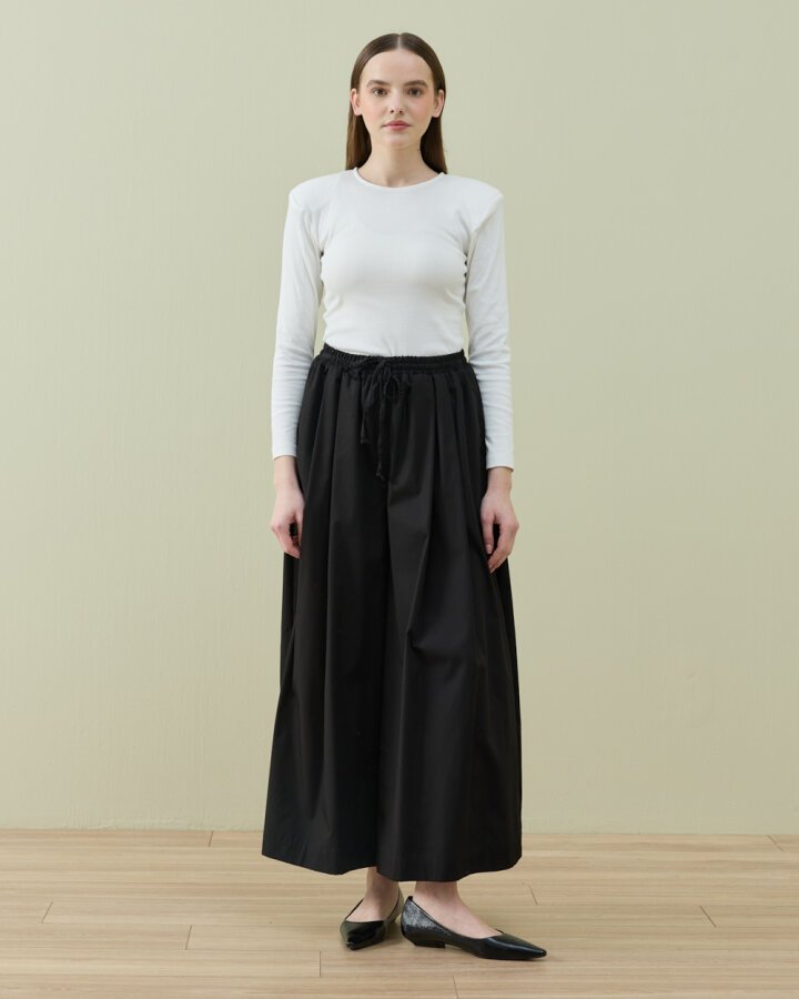 Poplin Pileli Bol Pantolon Etek Siyah - Aybikestil (1)