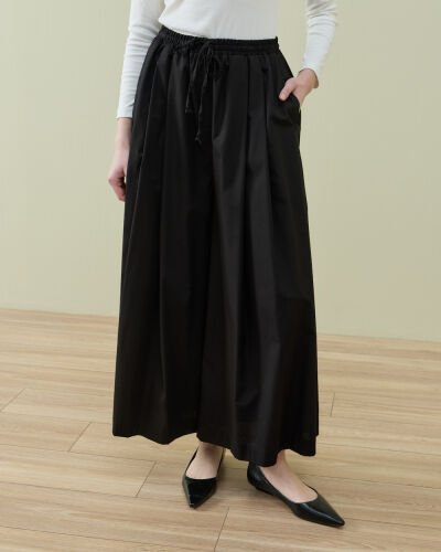 Poplin Pileli Bol Pantolon Etek Siyah 