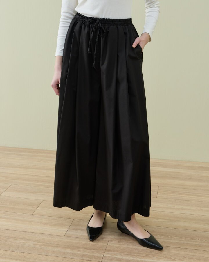 Poplin Pileli Bol Pantolon Etek Siyah - Aybikestil