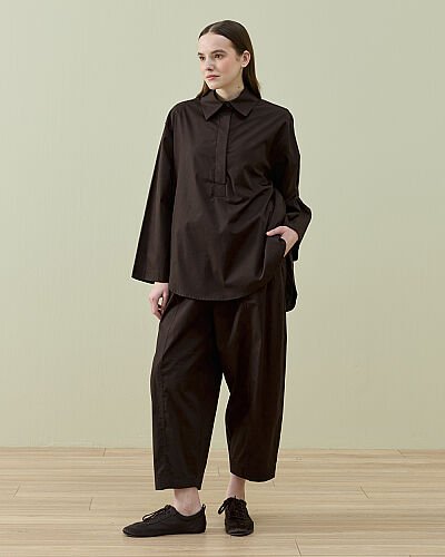 Poplin Polo Yaka Gömlek Kahve - Aybikestil (1)