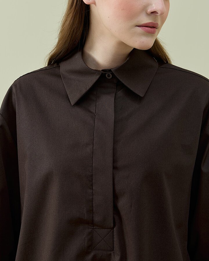 Poplin Polo Yaka Gömlek Kahve - Aybikestil (1)