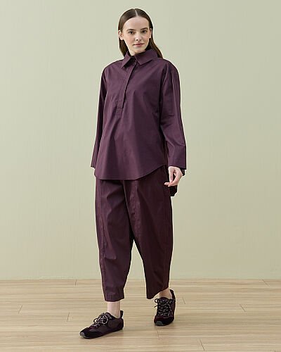 Poplin Polo Yaka Gömlek Mürdüm - Aybikestil (1)