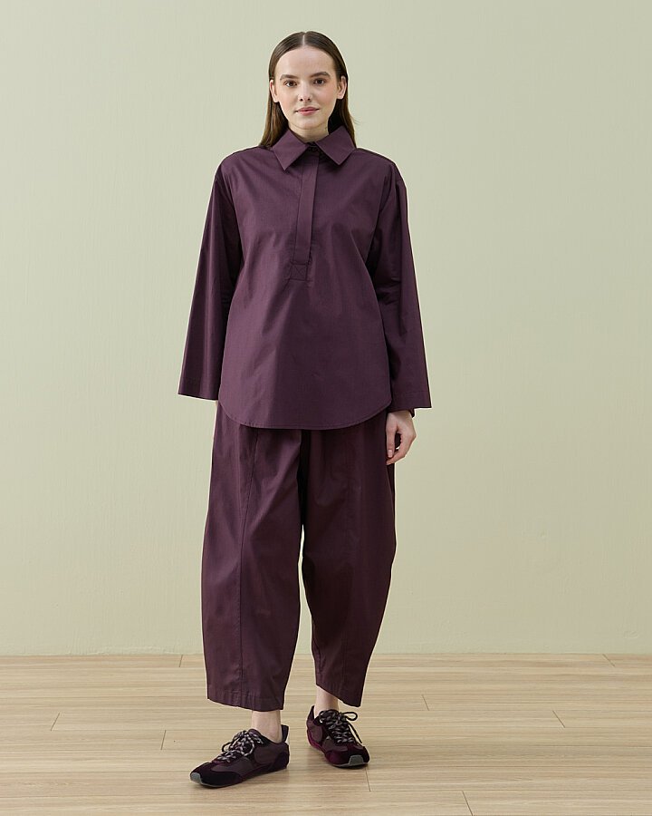 Poplin Polo Yaka Gömlek Mürdüm - Aybikestil (1)